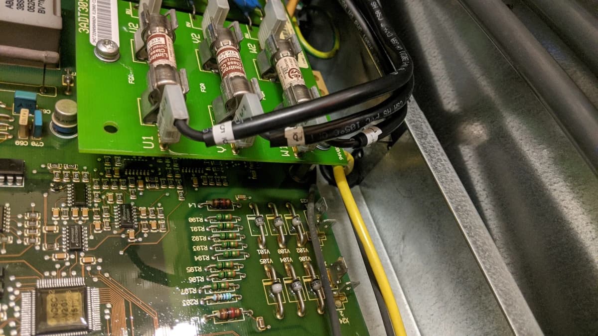 Completed azimuth drive repair — ACS800 unit tested and ready for reinstallation by Ashmit Engineering