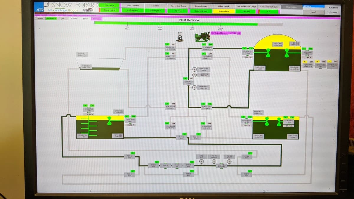 Bio Gas Processing Plant SCADA System operations Screen
