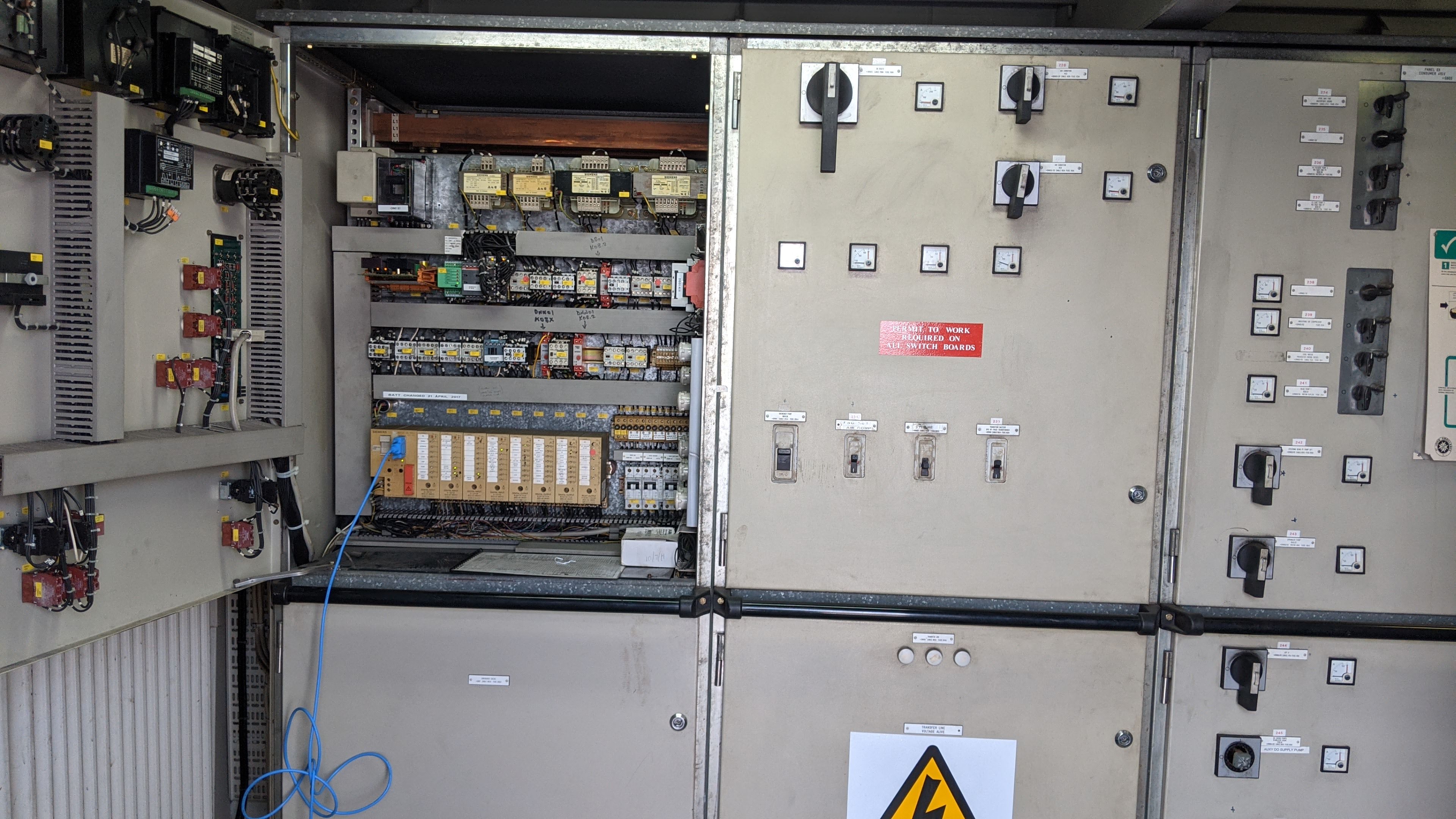 HV electrical switchboard open for inspection on P&O cross-channel ferry — Ashmit Engineering marine electrical Dover