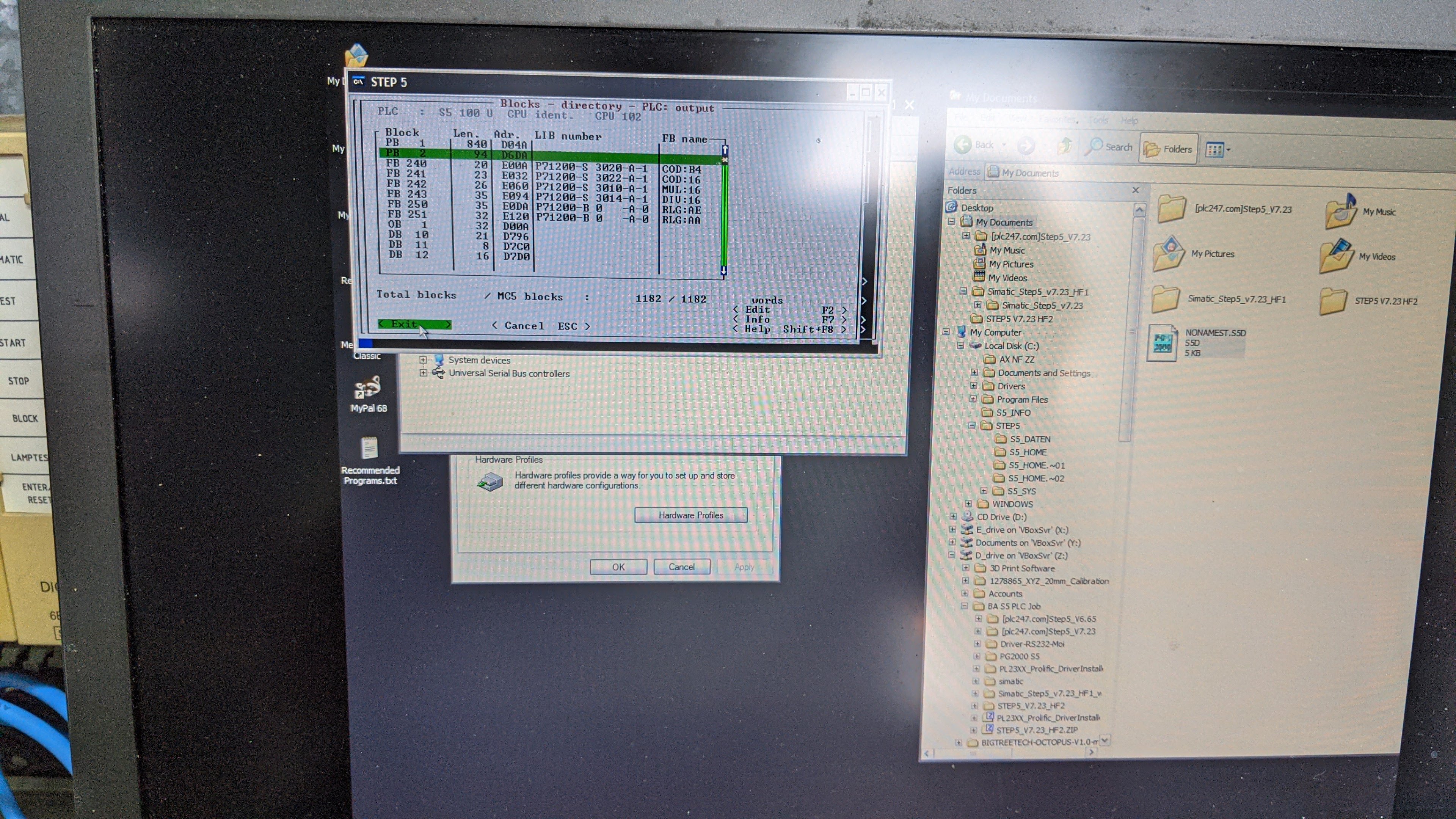 Siemens STEP 5 programming software connected to S5-100U PLC for software recovery on cross-channel ferry — Ashmit Engineering