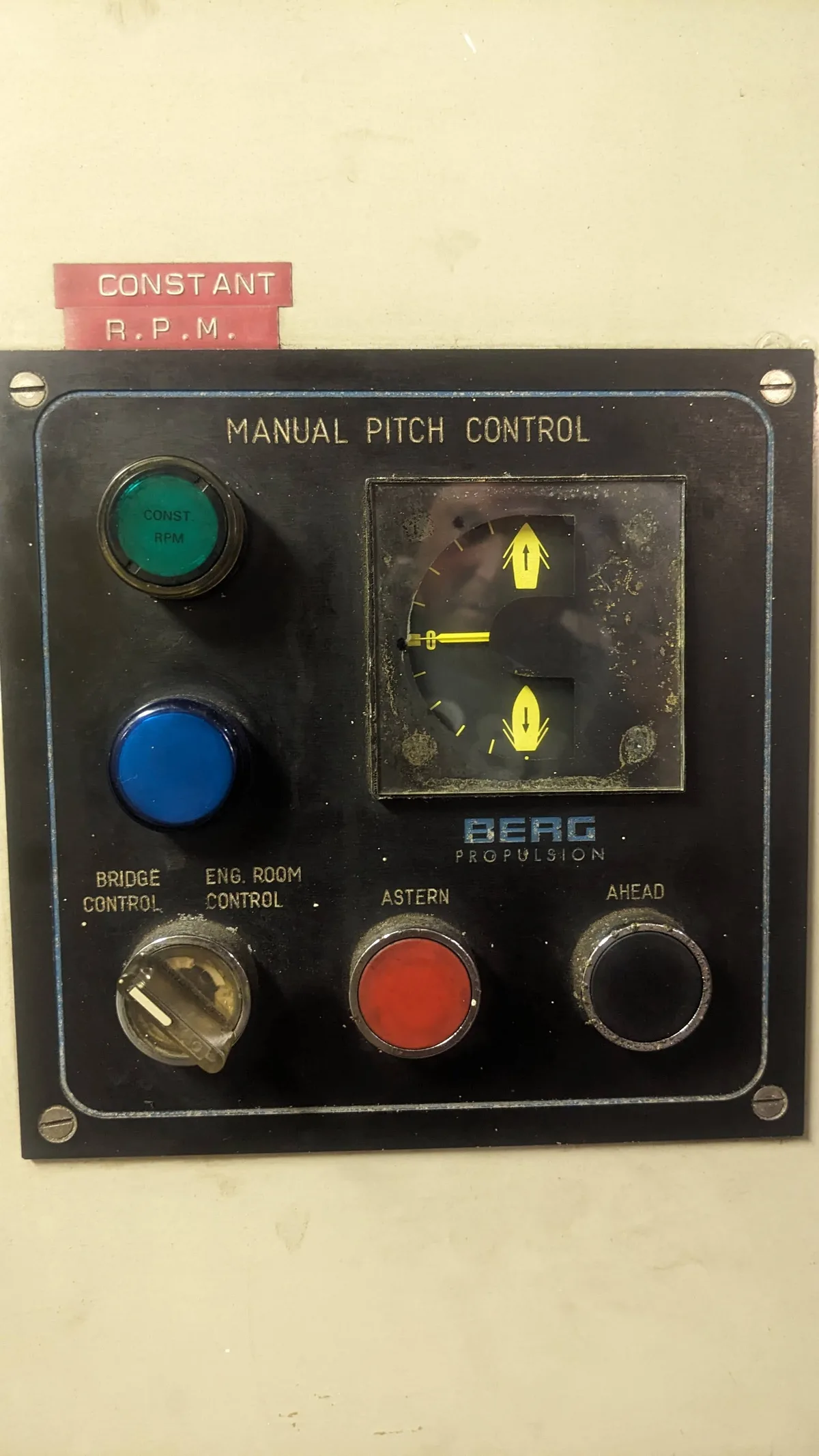 Berg Propulsion manual pitch control panel in engine room — BRIDGE / ENG ROOM / CONSTANT RPM — Ashmit Engineering